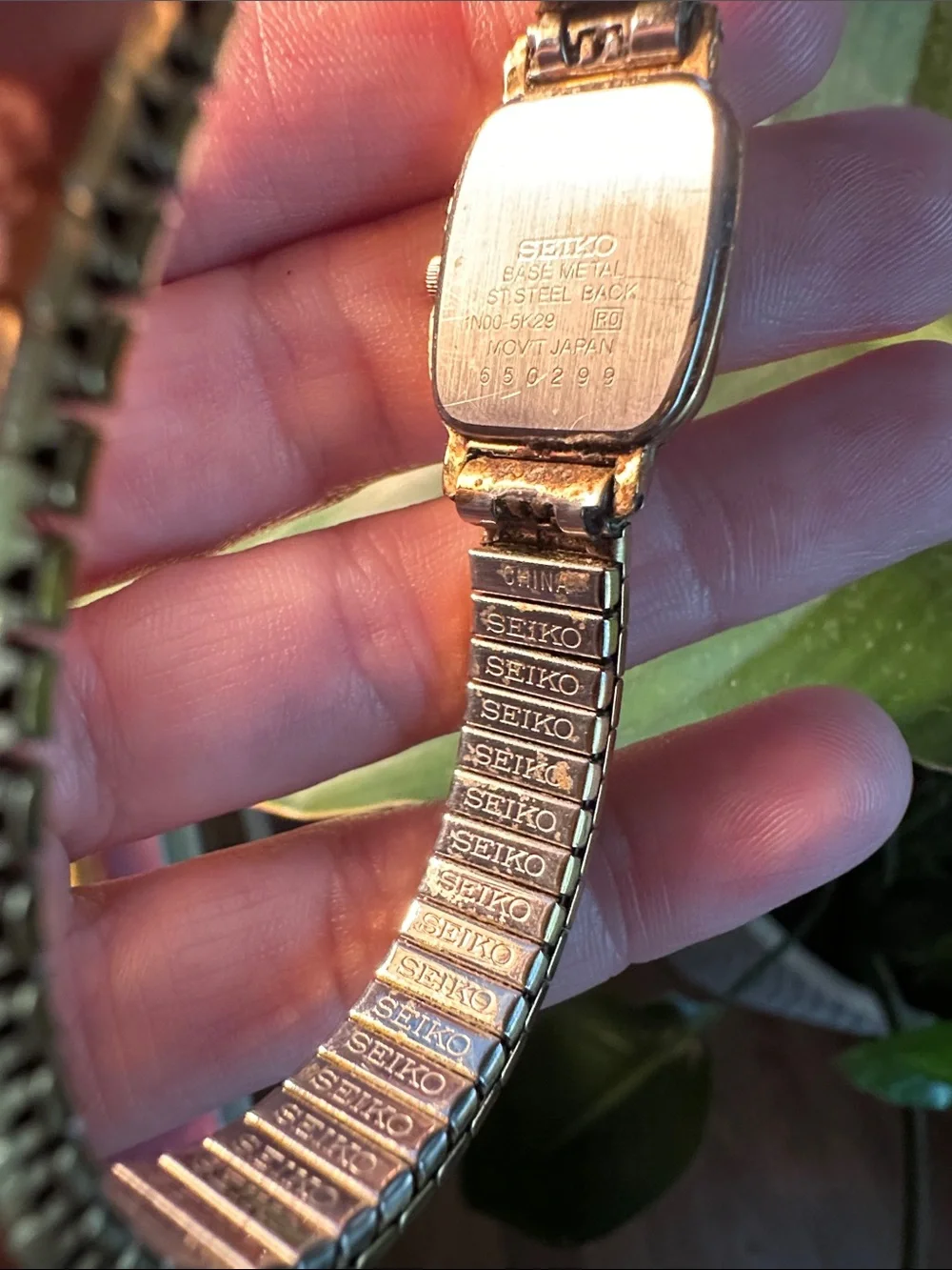 Vintage Seiko Tank Gold Watch with Textured Stretch Band